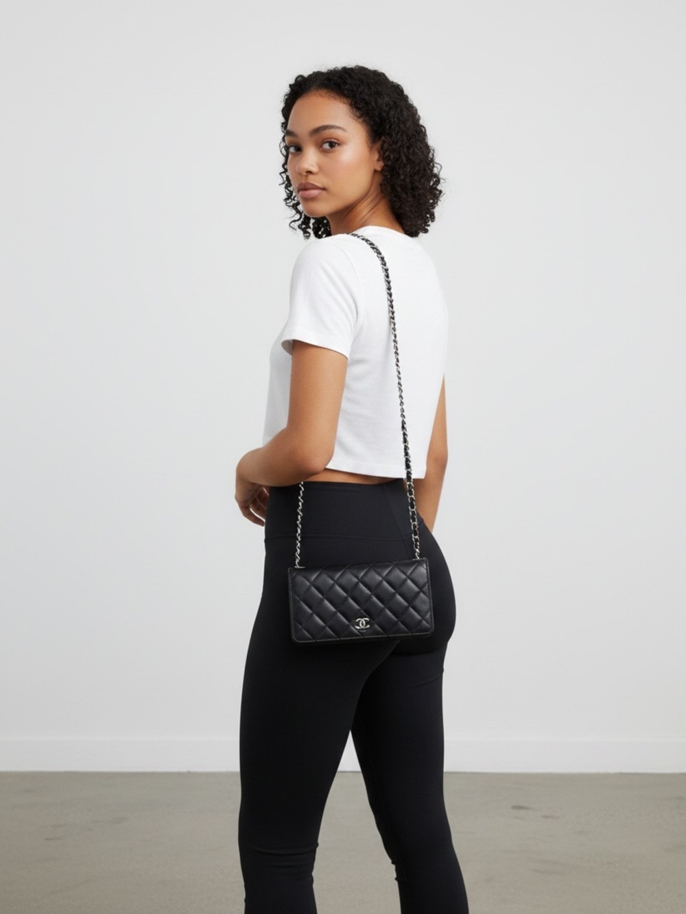⛓🖤 Chanel Quilted Wallet Chain Matelasse Shoulder or Crossbody Black Silver WOC